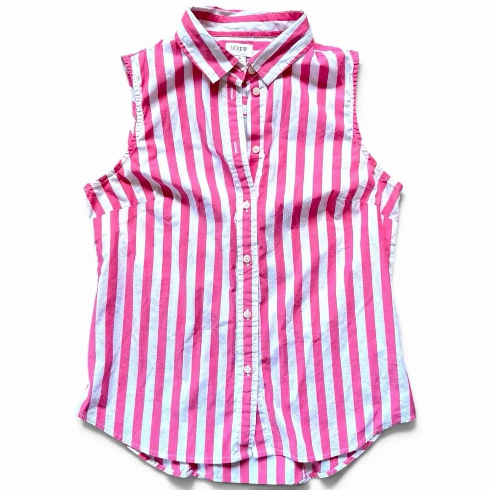 J.Crew Womens Small Pink White Striped Sleeveless Button Up Preppy Coastal Top